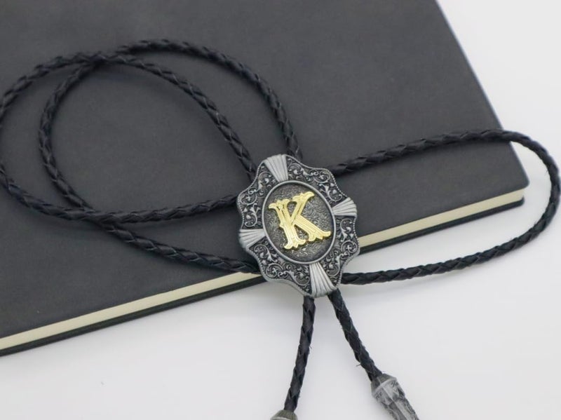 KECOL Western Letter Bolo Tie Cowboy Aalphabet A to Z Neckties Necklace for Men Women - Image 5